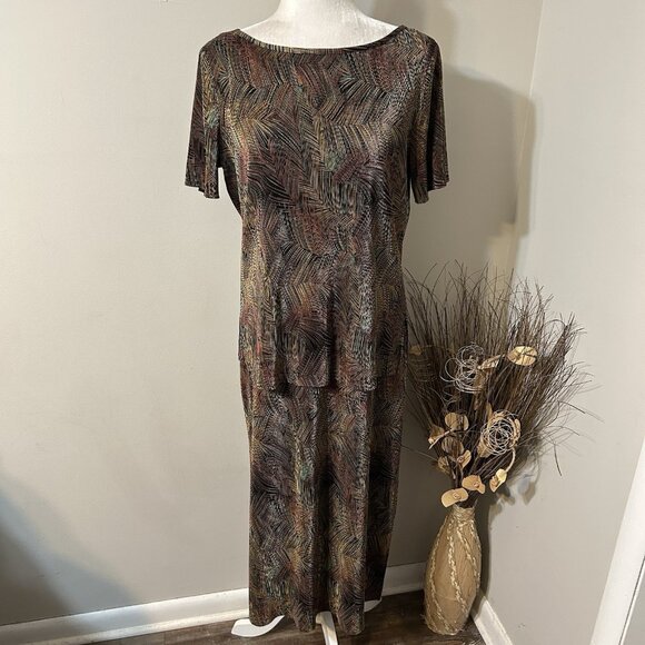 Vtg Connected Apparel Women Dress Multicolor Leaves Layered Lined Crinkle Sz 12 - Picture 1 of 9